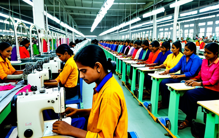 **

"A bustling sewing factory in India, vibrant with colorful threads, skilled artisans working diligently at sewing machines, creating beautiful garments, fully clothed, appropriate attire, safe for work, professional, perfect anatomy, natural proportions, high quality, photograph."

**