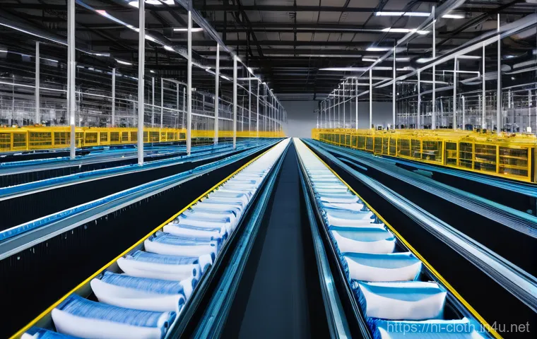 의류기술 업무 자동화 사례 - **Prompt:** "An ultra-modern textile factory floor bustling with automation. In the foreground, a la...