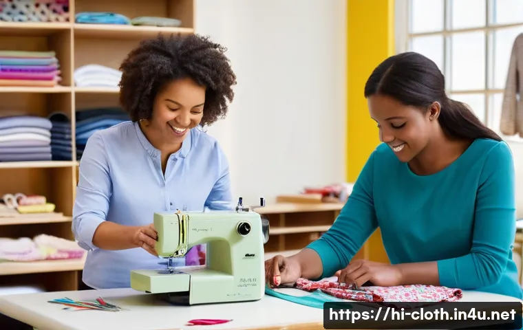 의류 봉제 실습장 추천 - **Prompt 1: Basic Sewing Workshop Scene**
"A bright and welcoming sewing workshop. Diverse group...