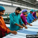 Home 21 의류 생산비 절감 방법 - A vibrant textile factory scene in India featuring skilled workers wearing colorful traditional kurt...