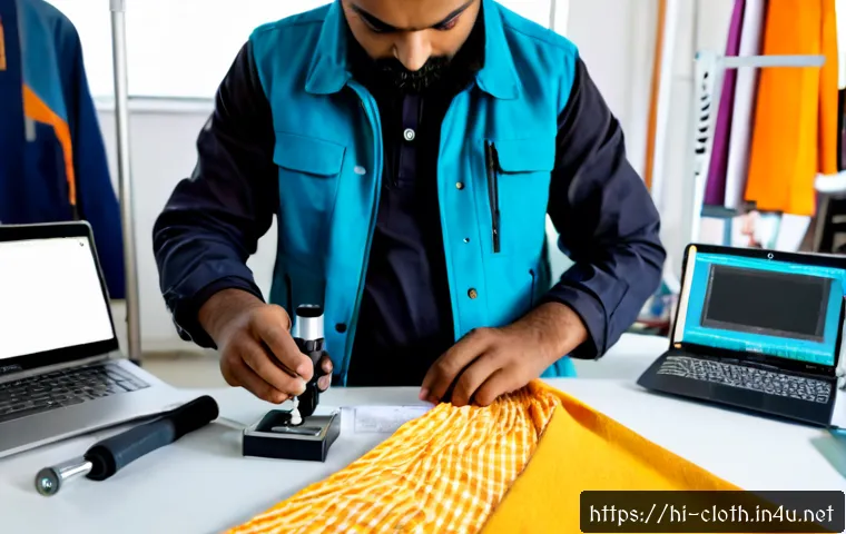 Home 17 의류기술 분야의 문제 해결 사례 - Photorealistic Indian textile engineer in a bright modern garment workshop examining a torn performa...